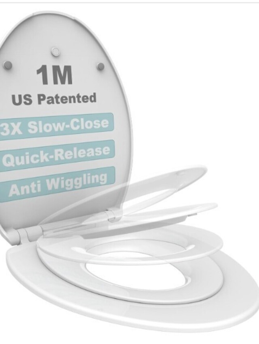 1M Family Toilet Seat, Patented Slow Close & Quick Releasing